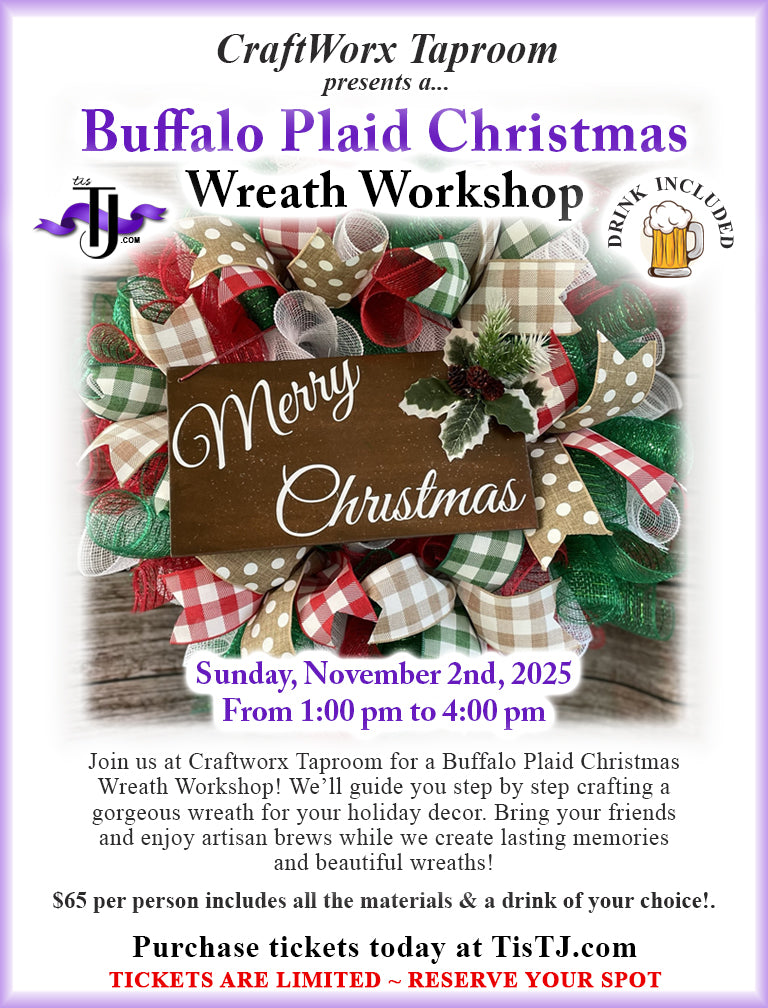 EVENT: November 2, 2025 - Buffalo Plaid Christmas Wreath Workshop - CraftWorx Taproom