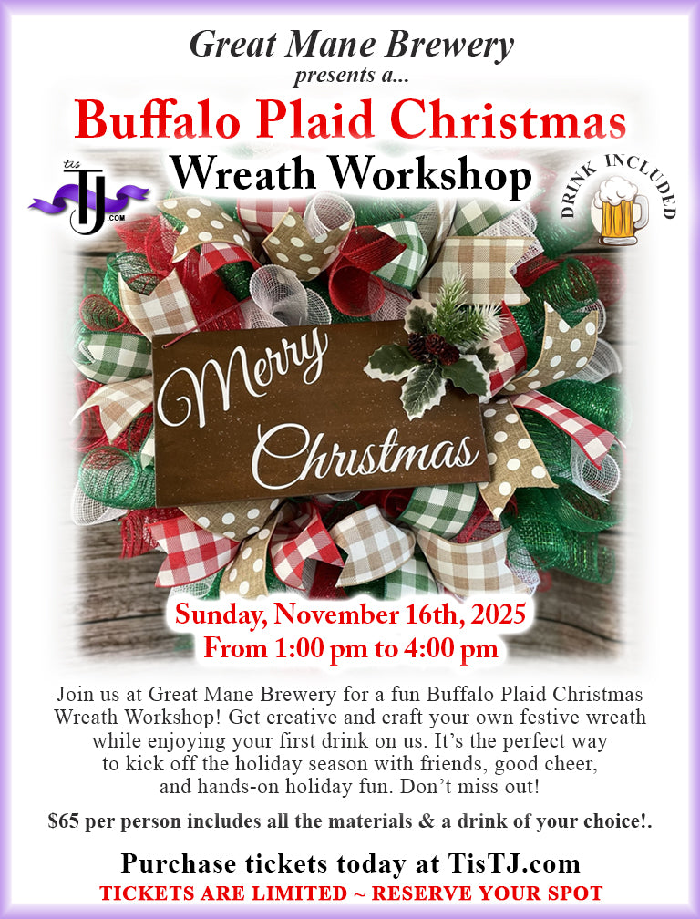 EVENT: November 16, 2025 - Buffalo Plaid Christmas Wreath Workshop - Great Mane Brewery