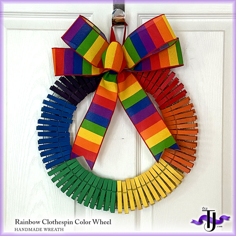 Rainbow Clothespin Color Wheel, Handmade Wreath