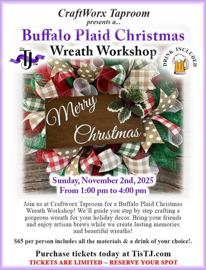 EVENT: November 2, 2025 - Buffalo Plaid Christmas Wreath Workshop - CraftWorx Taproom