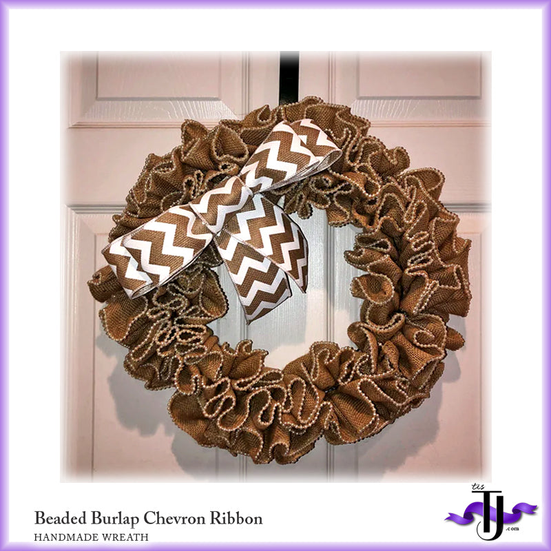 Beaded Burlap Chevron Ribbon Wreath