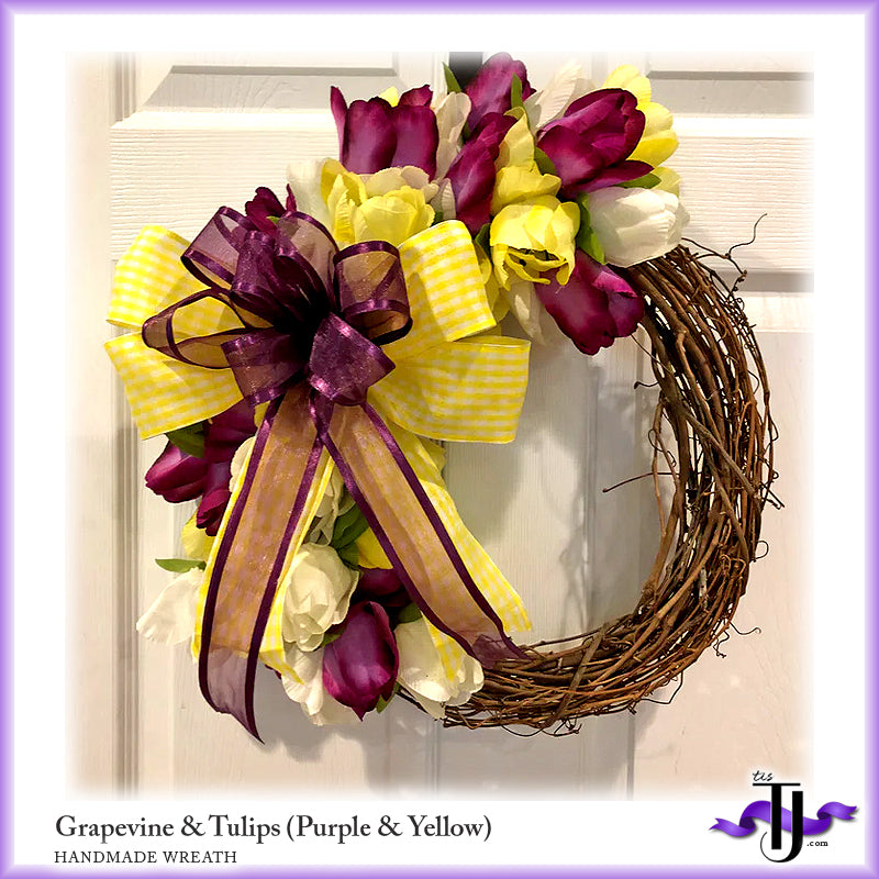 Grapevine with Tulips, Purple/Yellow Wreath