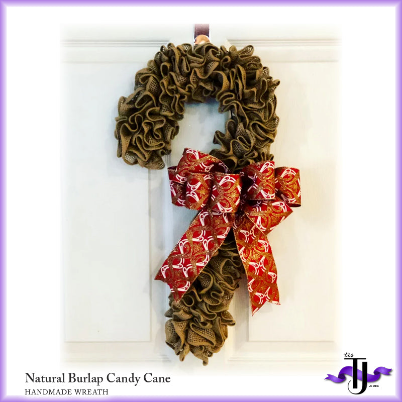 Natural Burlap Candy Cane Wreath