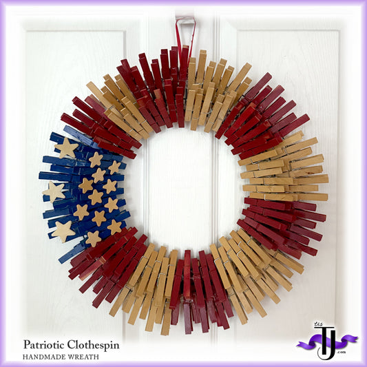 Patriotic Red/White (Natural)/Blue Clothespin Wreath