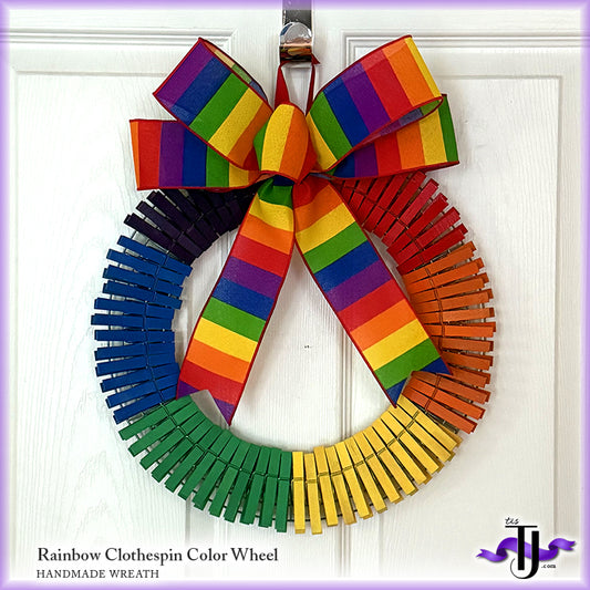 Rainbow Clothespin Color Wheel, Handmade Wreath