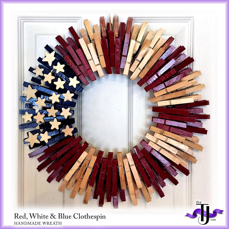 Patriotic Red/White (Natural)/Blue Clothespin Wreath