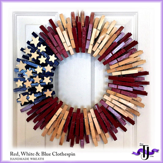 Patriotic Red/White (Natural)/Blue Clothespin Wreath