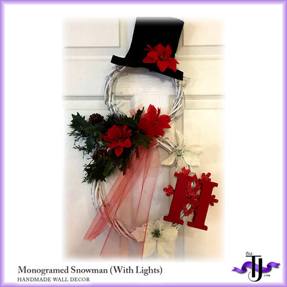 Snowman Monogramed Wreath